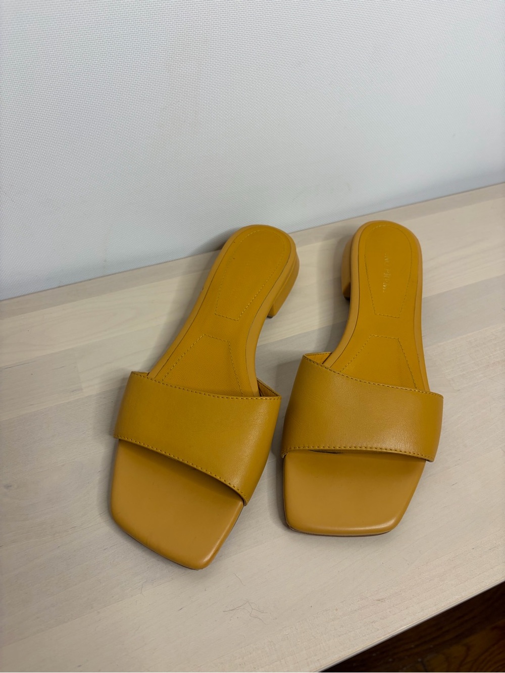 Women's Mustard Yellow Slide Mules with Low Block Heel
